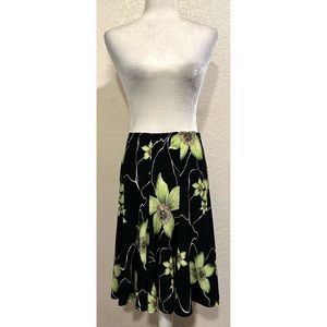 Joseph Ribkoff Vintage 80s Black/Green Sequin Floral Tulip Skirt